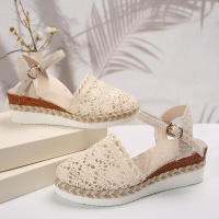 Sandalias de mujer con espalda descubierta y correa hueca, talla grande, informales, transpirables, versátiles, cómodas, con suela gruesa y cuña - details 10