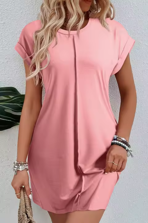 Elrachen Vestido tipo camiseta para mujer con costura central y puños enrollados, rosa, tallas S-XL - 1