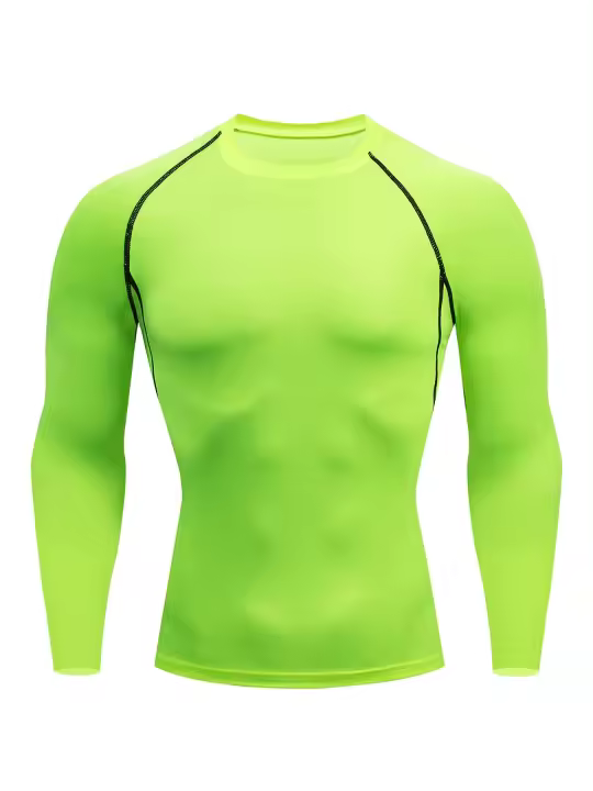 Quick-Dry Men's Compression Shirt - Fluorescent Green Athletic Base Layer for Workouts and Sports - 1