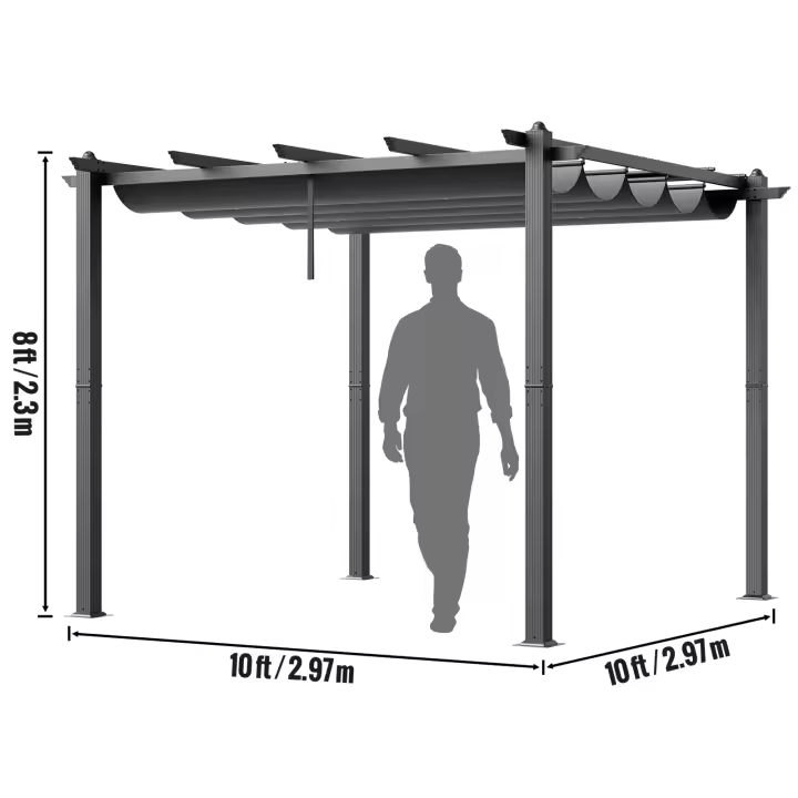 VEVOR pérgola retráctil para exteriores, pérgola de aluminio con toldo retráctil, pérgola moderna con toldo para sombra - 1