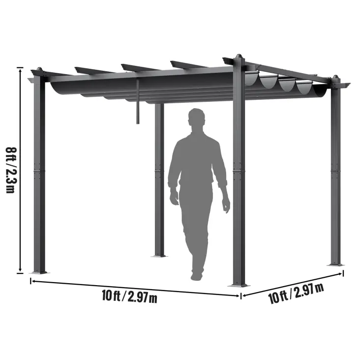 VEVOR pérgola retráctil para exteriores, pérgola de aluminio con toldo retráctil, pérgola moderna con toldo para sombra - 1