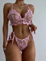 Ropa interior erótica rosa para mujer, sujetador y bragas transparentes con bordado exótico, conjuntos de 2 piezas, lencería Sexy, ropa de encaje - details 1