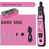 Conjunto de 15 piezas de Mini Amoladora Eléctrica Rosa JENABOM, Herramienta Rotativa Recargable por USB con Brocas Intercambiables y Bandas de Lijado, Diseño Inalámbrico para Acabado de Muebles DIY y Artesanía Detallada, Set de Amoladora - details 0