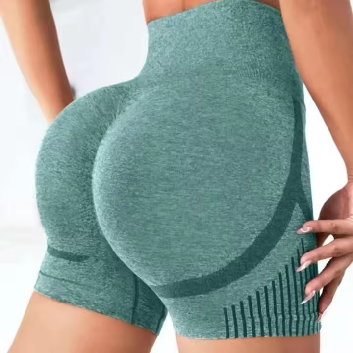 Levantamiento de cadera de entrenamiento de cintura alta de yoga sin costuras para mujer, pantalones cortos para correr, ropa de gimnasio elástica - 1
