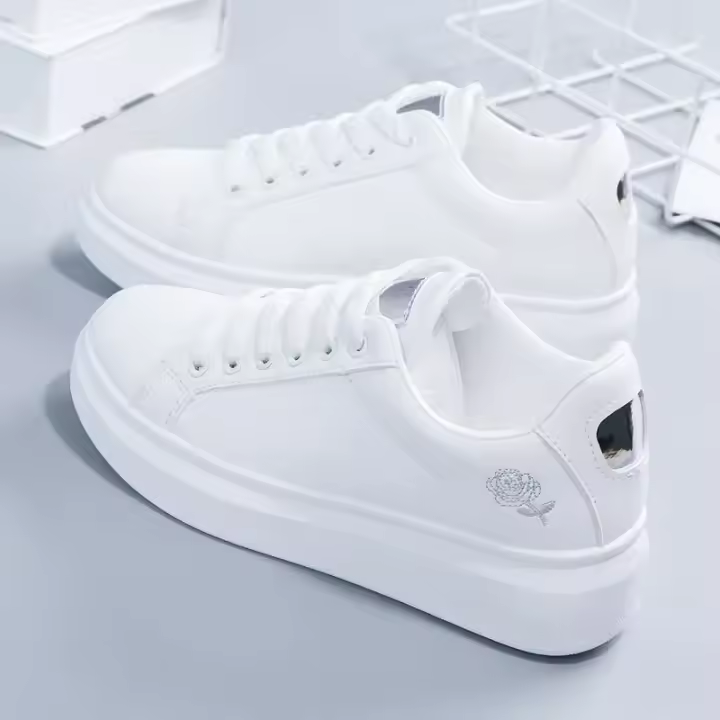 Zapatos 2025 para Mujer, moda para primavera y otoño, zapatillas informales con cordones y flores bordadas transpirables blancas, Zapatos De Mujer - 1