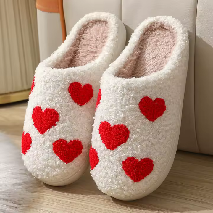 Día de San Valentín popular invierno cara sonriente gran amor zapatillas de algodón. - 1