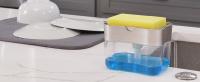 Dispensador de jabón de plato y soporte de esponja para fregadero de cocina, esponja incluida, 13 onzas, plata metálica - details 2