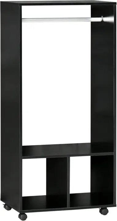 Armario Ropero con Ruedas Armario para Ropa con Barra Estantes Abiertos Organizador para Colgar Ropa de Dormitorio 120x40x128cm Negro - 1