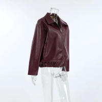Abrigo grueso de piel sintética para mujer, ropa de calle de color rojo vino con solapa y cremallera, Túnica para otoño, 2024 - details 2