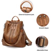 Mochilas antirobo para Mujer, mochilas escolares marrones para estudiantes, mochilas de viaje Grande de cuero para portáthil vintage impermeable para adolescentes - details 3