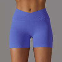 Hamidou pantalones cortos deportivos para mujer, Shorts de Yoga con cintura cruzada, gimnasio, entrenamiento, correr, cintura alta, realce de cadera, sin costuras, Fitness - details 52