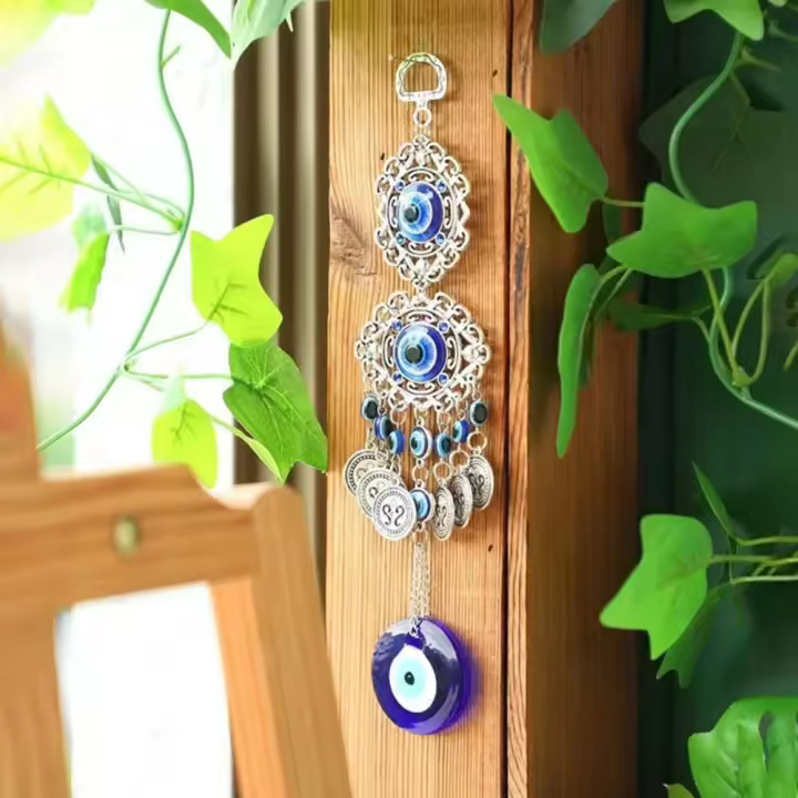 1 unidad, colgante de ojo del diablo, ojos azules de cristal de Palma de aleación, colgante de artesanía decorativa para jardín - 1