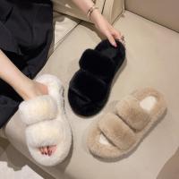 Pantuflas cálidas para mujer, pantuflas de lana de color caramelo, pantuflas de felpa, plataforma diaria para el hogar, diario - details 2