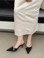 Sandalias de Cadena de Diamantes de Imitación Altas Puntiagudas Estilo Tacón Niche para Mujeres - details 29