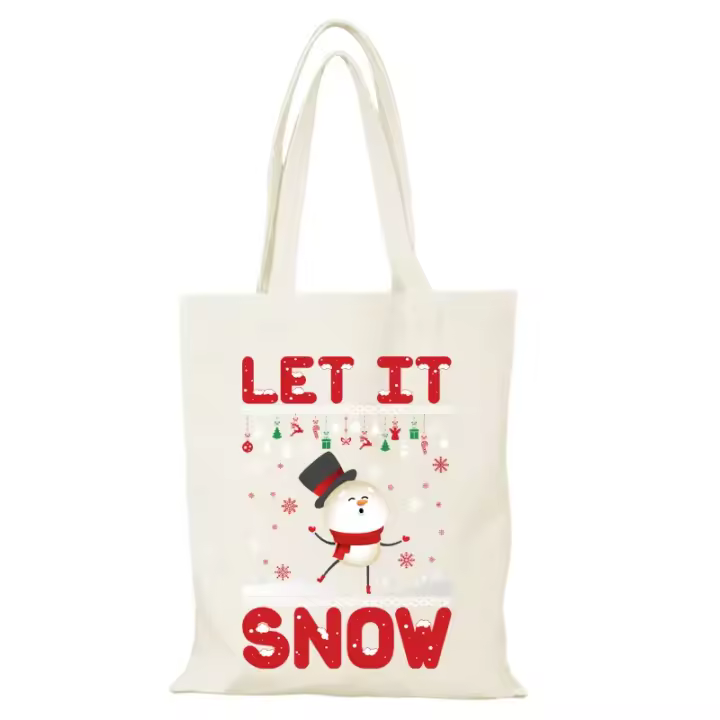 Regalo de Año Nuevo, bolso de lona de Feliz Navidad, bolsas de tela de dibujos animados, bolso de hombro para mujer, bolsos de mano, bolso de compras ecológico para mujer, compras para mujer - 1