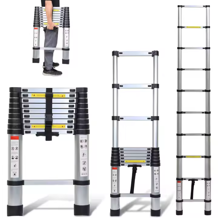 Escalera Telescópica de Aluminio Extensible, Antideslizante, Multiusos Carga de 150kg - 1