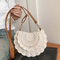 Bolso tejido con hilo de algodón con borde de flores, bolso cruzado de paja Retro ahuecado, bolso tejido de estilo étnico con perlas transpirables para uso diario - details 8