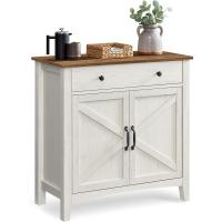 Aparador, Armario de Almacenaje con Cajón, Armario de Cocina con Puertas y Estante Regulable, Estilo Campo, para Salón, Comedor, 40 x 80 x 80 cm, Blanco Rústico y Marrón Miel - details 0