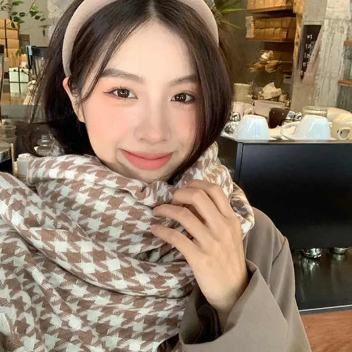 Bufanda de pata de gallo tejida de estilo coreano a la moda, bufanda a cuadros gruesa Y2K a cuadros, chal largo de Cachemira a prueba de viento para invierno, Unisex - 1