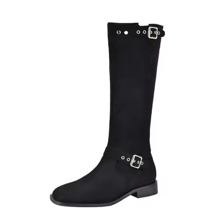 Tacón de PU de goma puntiagudo negro, función cálida antideslizante, botines de suela gruesa con patrón sólido de otoño e invierno - 1