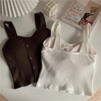 Tops cortos para mujer con almohadillas para sujetador, corsé de verano, chaleco con tirantes coreanos, camisola Sexy ajustada - details 6