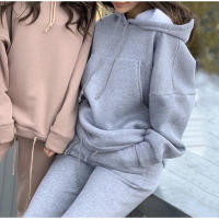 Suéter de color liso con bolsillo grande para mujer, ribete informal de dos piezas, nueva moda - details 3