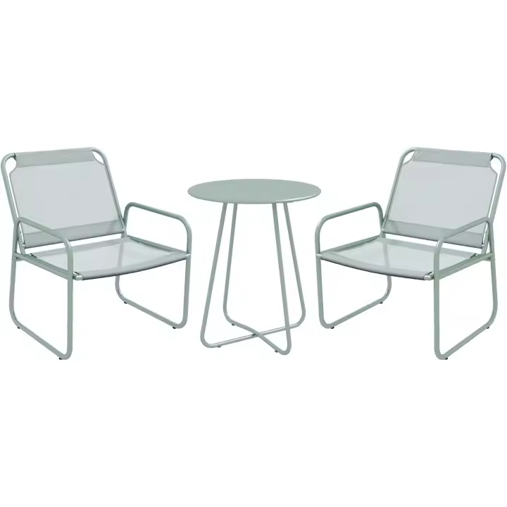 Conjunto de Jardín Exterior Mesa Redonda y 2 Sillas de Terraza con Marco de Acero y Cojines Ajustables para los Pies - 1