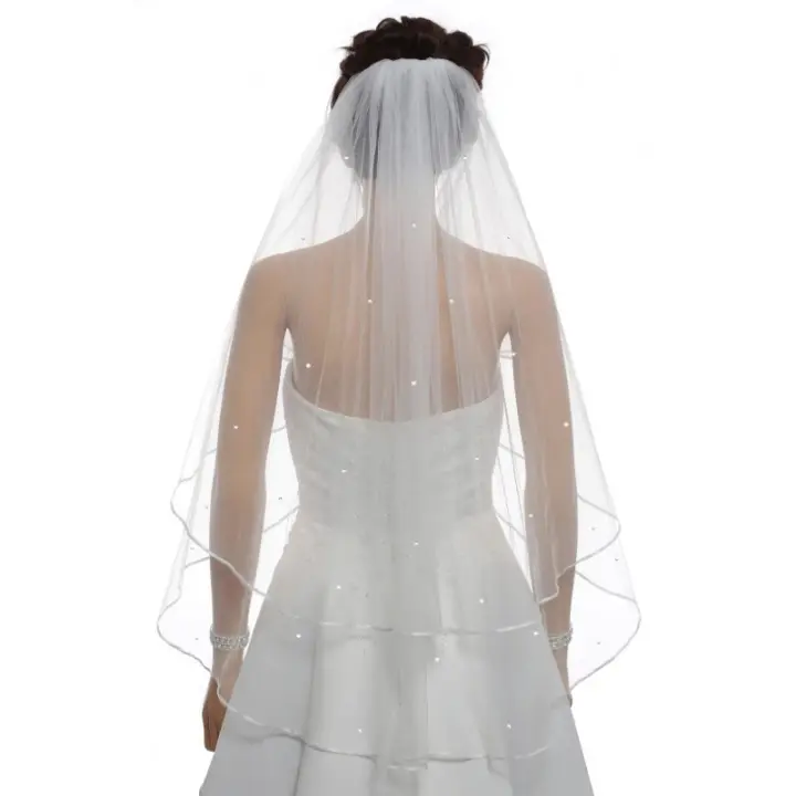 2T 2 niveles cinta borde centro boda novia velo de novia con cuentas 2025 - 1