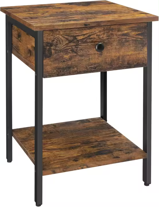 Mesita de Noche de Acero Mesa Auxiliar con Cajón y Estante 40 x 40 x 55 cm - 1