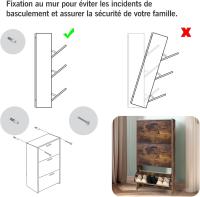 Mueble zapatero de 12 pares - Estantería de gran capacidad para vestíbulo o pasillo - (ancho) 60 x (profundidad) 24 x (alto) 80 cm - Madera clara blanca - details 144