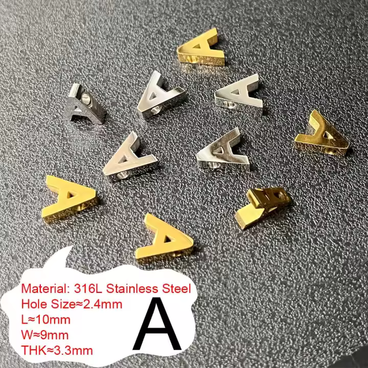 5PCS Alta calidad 316L acero inoxidable 26 letras alfabeletras encanta A-Z colgante inicial para el bricolaje elaboración de cuentas espacicollar de pulsera pendientes joyería haciendo hallazgos accesorios - 1