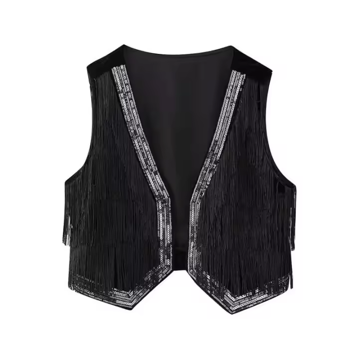 Chaqueta Abrigo de Crop Top de Primavera Bohemia Decoración de Lentejuelas de Terciopelo para Mujeres Moda de Vestido - 1