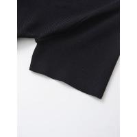 Vestido negro elegante de manga corta con cuello redondo y contraste de punto con dobladillo plisado ancho y alto para mujer - details 5