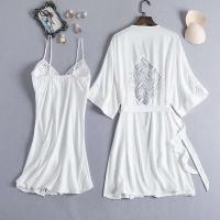 Conjunto de Pijama de Satén Delgado Estilo Kimono Blanco Traje de Baño de Moda para Mujeres - details 1