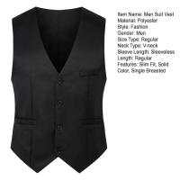 Chaleco Formal sin mangas con bolsillos, traje masculino de un solo pecho, chaleco informal para fiesta, Bar, vestido de banquete, chaleco de traje de Color sólido - details 13