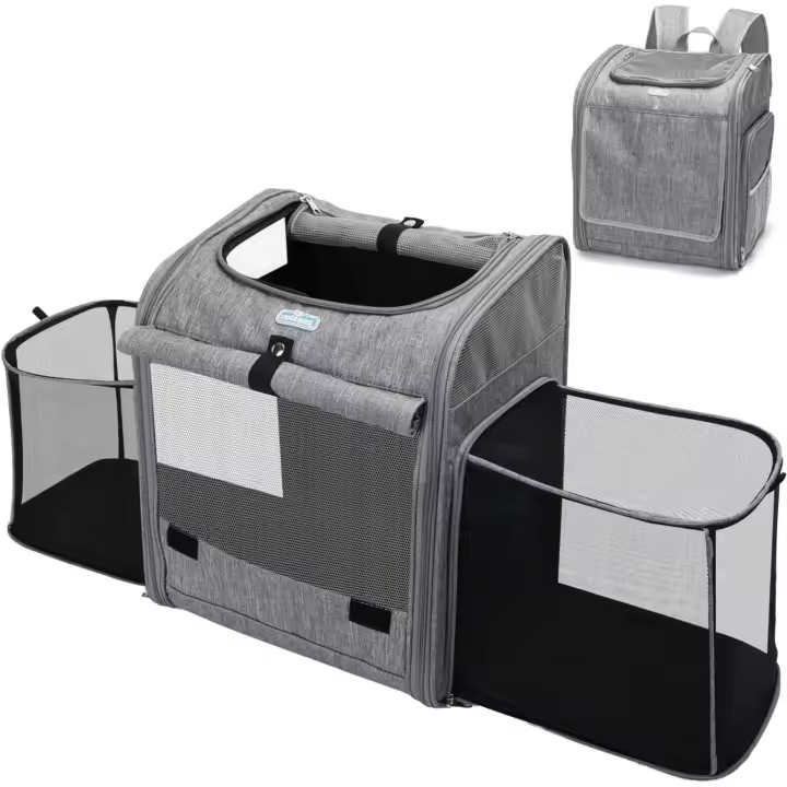 Nobleza - Transportin Mochila para Mascotas, Bolsa para Mascotas Expandible y Plegable con Ventana de Malla, Transportin Perro Pequeño con Arnés Interno, Carga Máxima 10 kg, Gris - 1