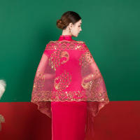 Falda larga con borlas y bordado de Fénix, chal con lentejuelas para mujer, combinada con fiesta de boda roja púrpura - details 4