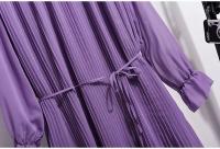 Vestido morado de gasa con volantes y cuello plisado elegante con cordones para mujer, moda coreana, corte en A, hasta la rodilla, 2024 - details 3