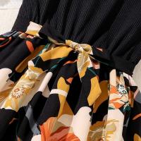 Vestido de punto negro con cinturón y estampado de gasa, vestido de estilo vintage a la moda para niñas, ropa de bautismo saliente diaria - details 6