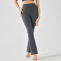 Pantalones de entrenamiento elásticos de yoga de cintura alta para mujer, pierna ancha, acampanados, color sólido, para Fiess - details 34