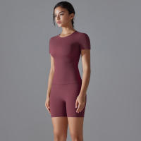 Chándal de cuello redondo para mujer, camiseta de ciclismo de secado rápido, ropa de entrenamiento transpirable, pantalones cortos deportivos para correr y gimnasio - details 43