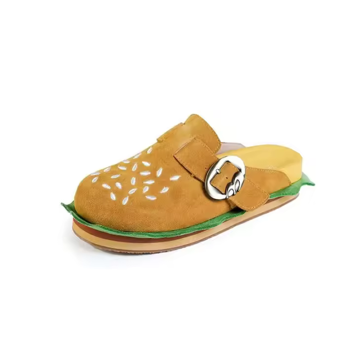 Zapatillas con tapón de madera unisex, planas, con suela gruesa, a la moda, con cabeza redonda y forma de hamburguesa, para hombre y mujer - 1