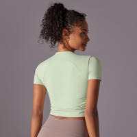 Hamidou-camisetas deportivas ajustadas de manga corta para mujer, Tops atléticos de color sólido para entrenamiento, gimnasio, correr, ropa deportiva - details 21