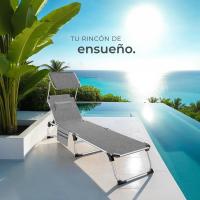 Exterior de Aluminio, Tumbona Plegable con Reposacabezas, Parasol y Bolsillo Lateral, Tumbona - details 4
