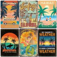 Cartel de fiesta en la playa Vintage, carteles de hojalata, surfear, California, Hawaii, placa de Metal, decoración de pared del hogar, decoración de la habitación - details 1