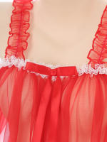 Picardías transparentes sexis para mujer, Top de malla transparente con tirantes y volantes, camisola con ribete de encaje y lazo, lencería, ropa de dormir tentadora para discoteca - details 17