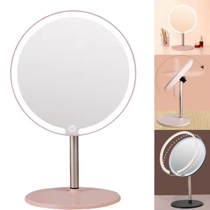 Espejo de maquillaje LED ajustable, 3 luces de colores, espejo de tocador con Control táctil y rotación de luces, espejos de escritorio iluminados antideslizantes - 1