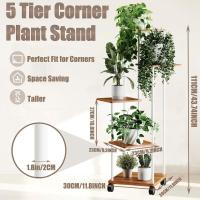 Estantería de Madera para Plantas de 5 Niveles con Ruedas Opciónales Soporte para Plantas, Banco de Flores, Escaleras para Plantas Para Interior, Jardín, Balcón, Decoración - details 1