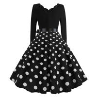 Women plaid print long sleeve vintage a line party dress v neck - details 69