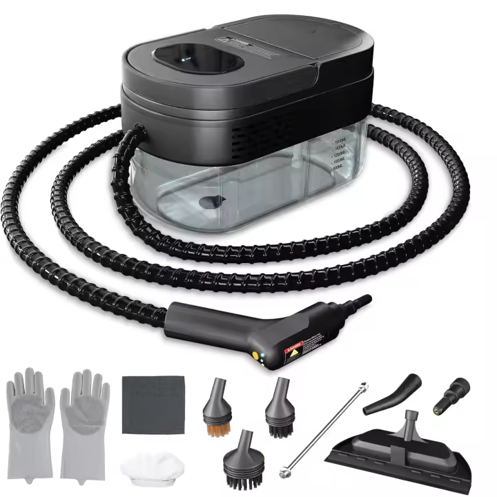 Limpiador a vapor, mango ajustable de 3 niveles, calentamiento de 15 s, depósito de 1,69 cuartos, vaporizador portátil para limpieza con 11 accesorios, limpiador a vapor para el hogar para suciedad, grasa, lechada, azulejo, suelo, sofá y coche - 1